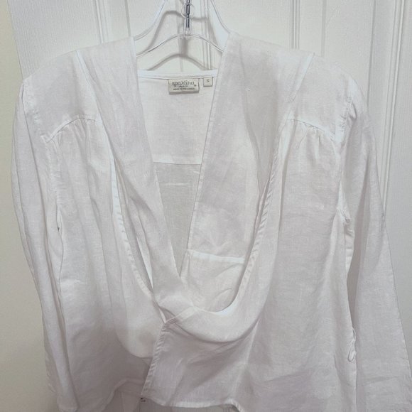 Spartina 449 Pearl White Bell-Sleeve Lanie Linen Wrap Top size small - Picture 3 of 4